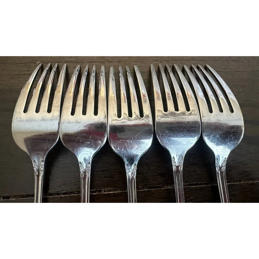Oneida Floral Stainless Steel Salad Fork Lot Of 5